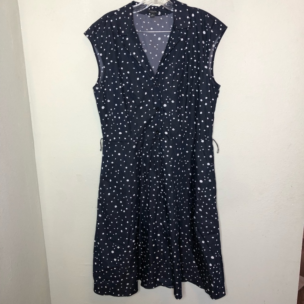 Ann Taylor Navy and White Polka Dot Collared Dress Size 14